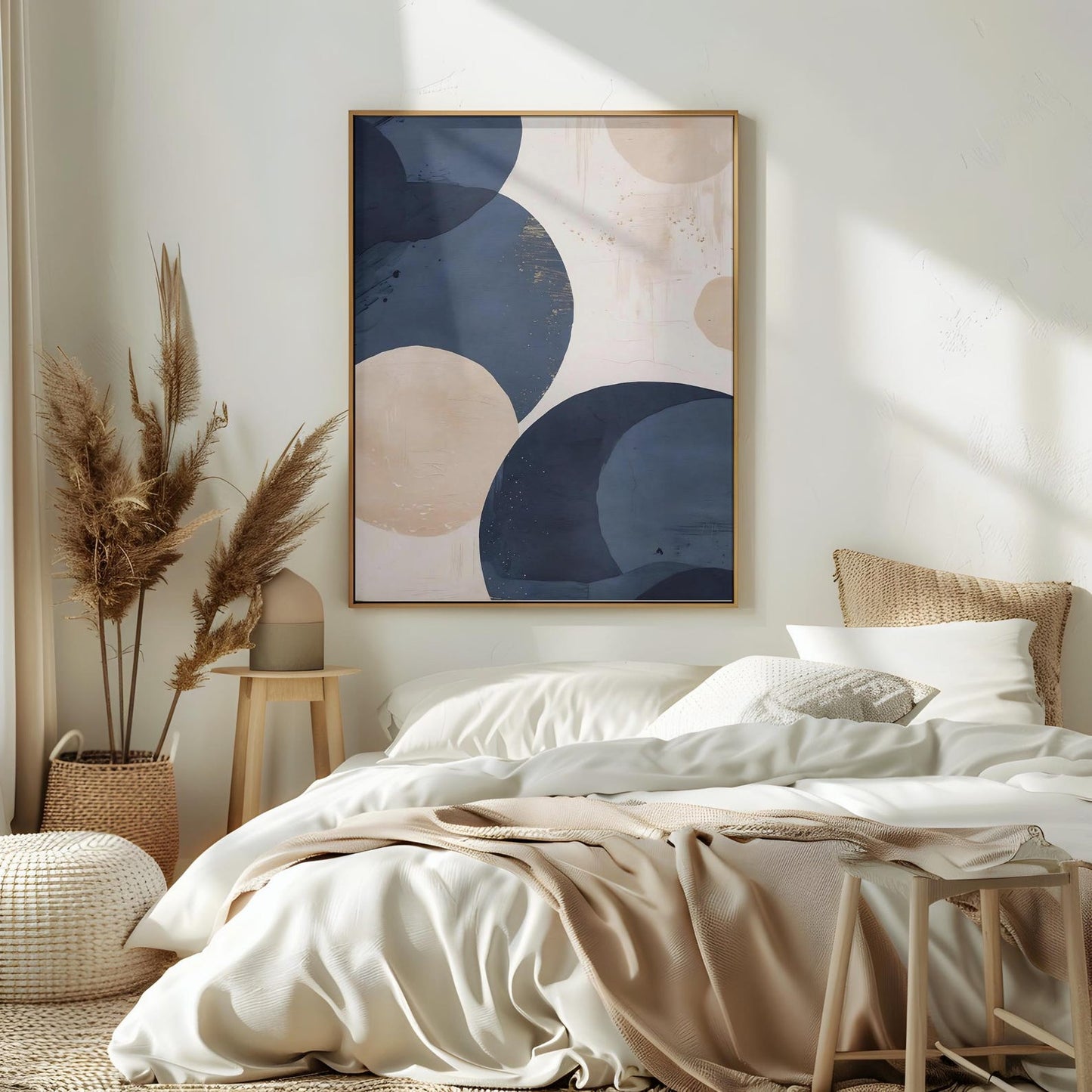 Blue Beige Boho Abstract Wall Art Canvas