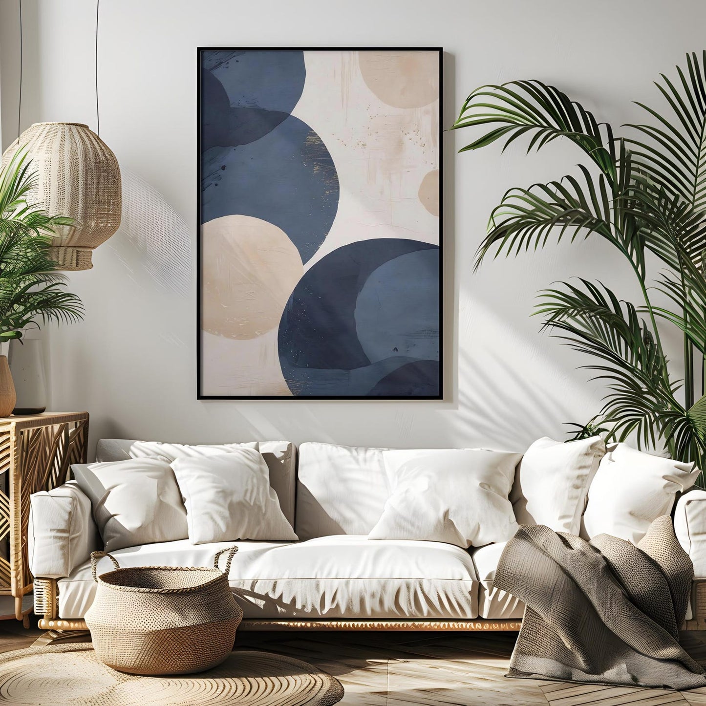 Blue Beige Boho Abstract Wall Art Canvas