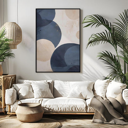 Blue Beige Boho Abstract Wall Art Canvas