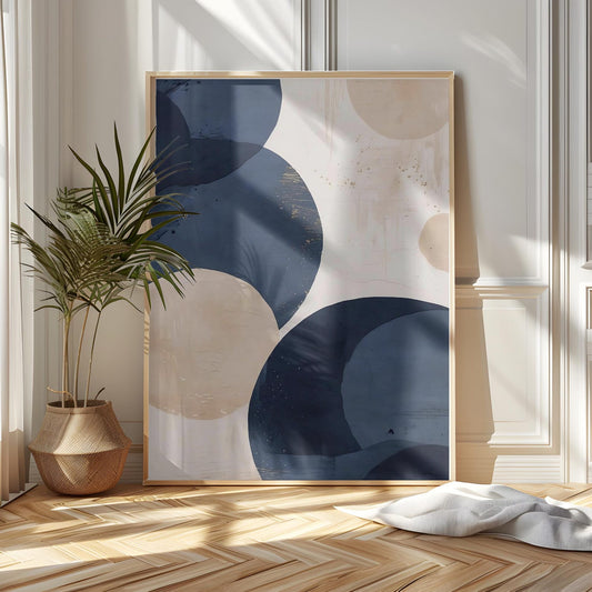 Blue Beige Boho Abstract Wall Art Canvas