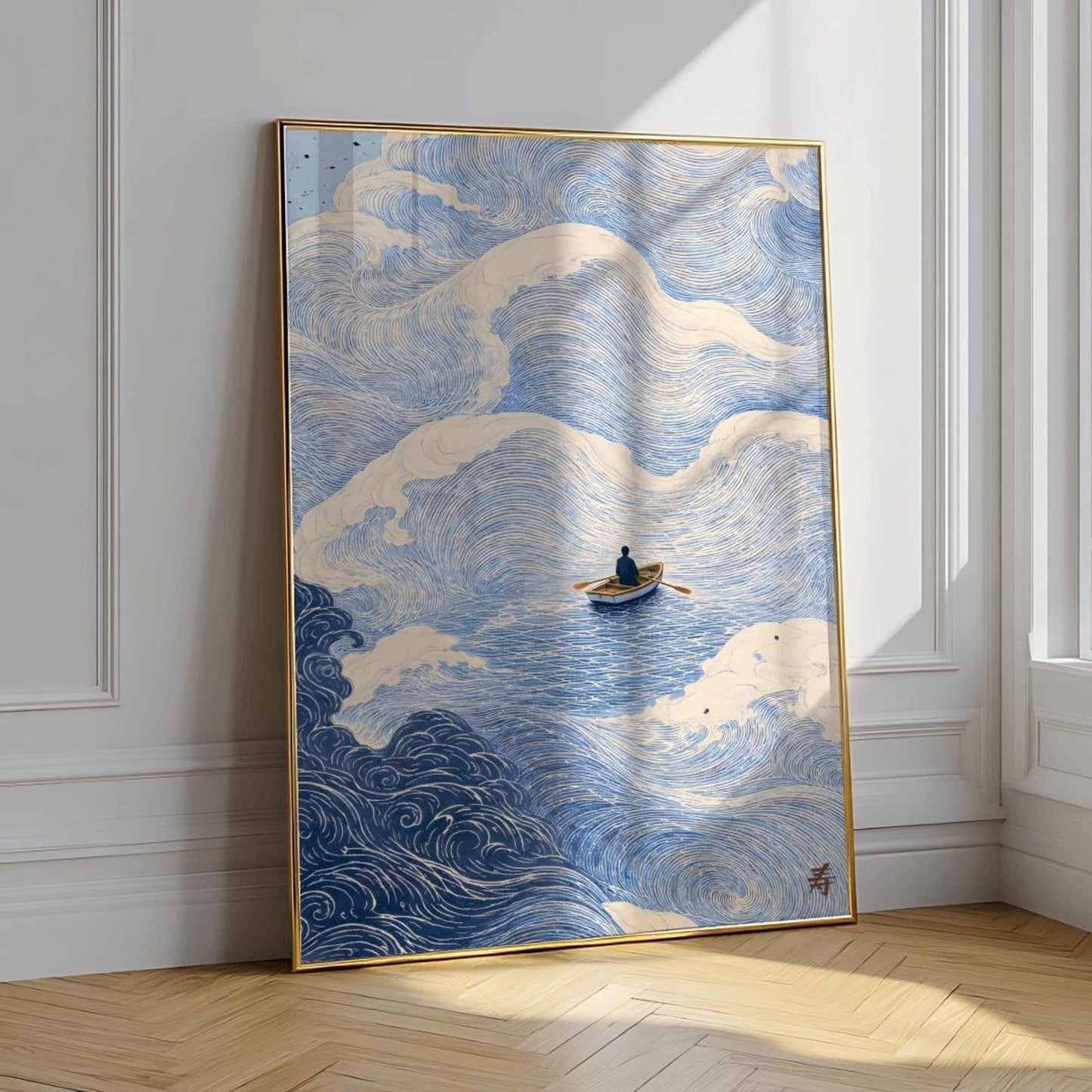 Boat at Sea Minimalist Ocean Wall Art Canvas