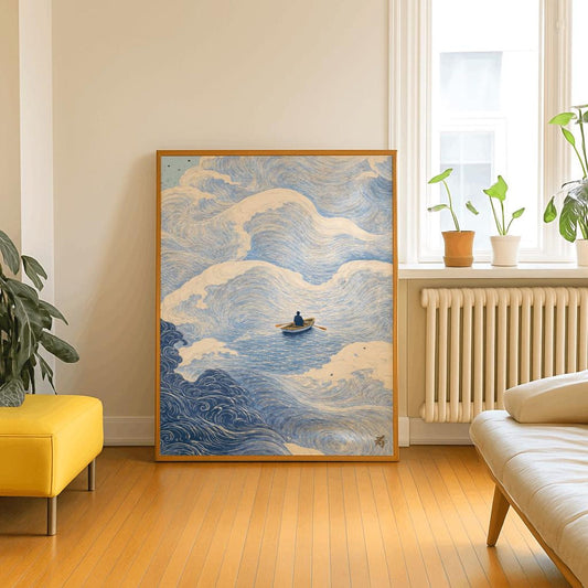 Boat at Sea Minimalist Ocean Wall Art Canvas