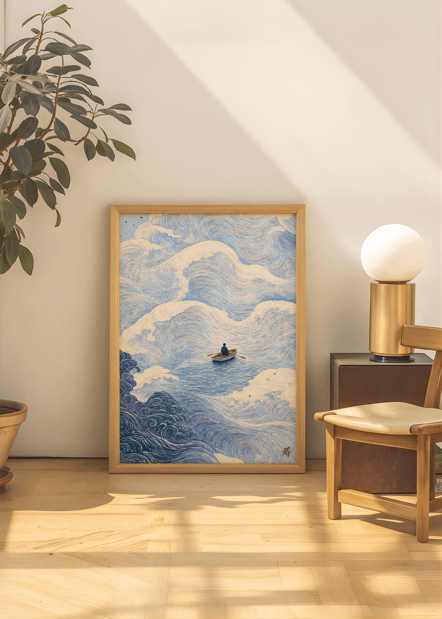 Boat at Sea Minimalist Ocean Wall Art Canvas