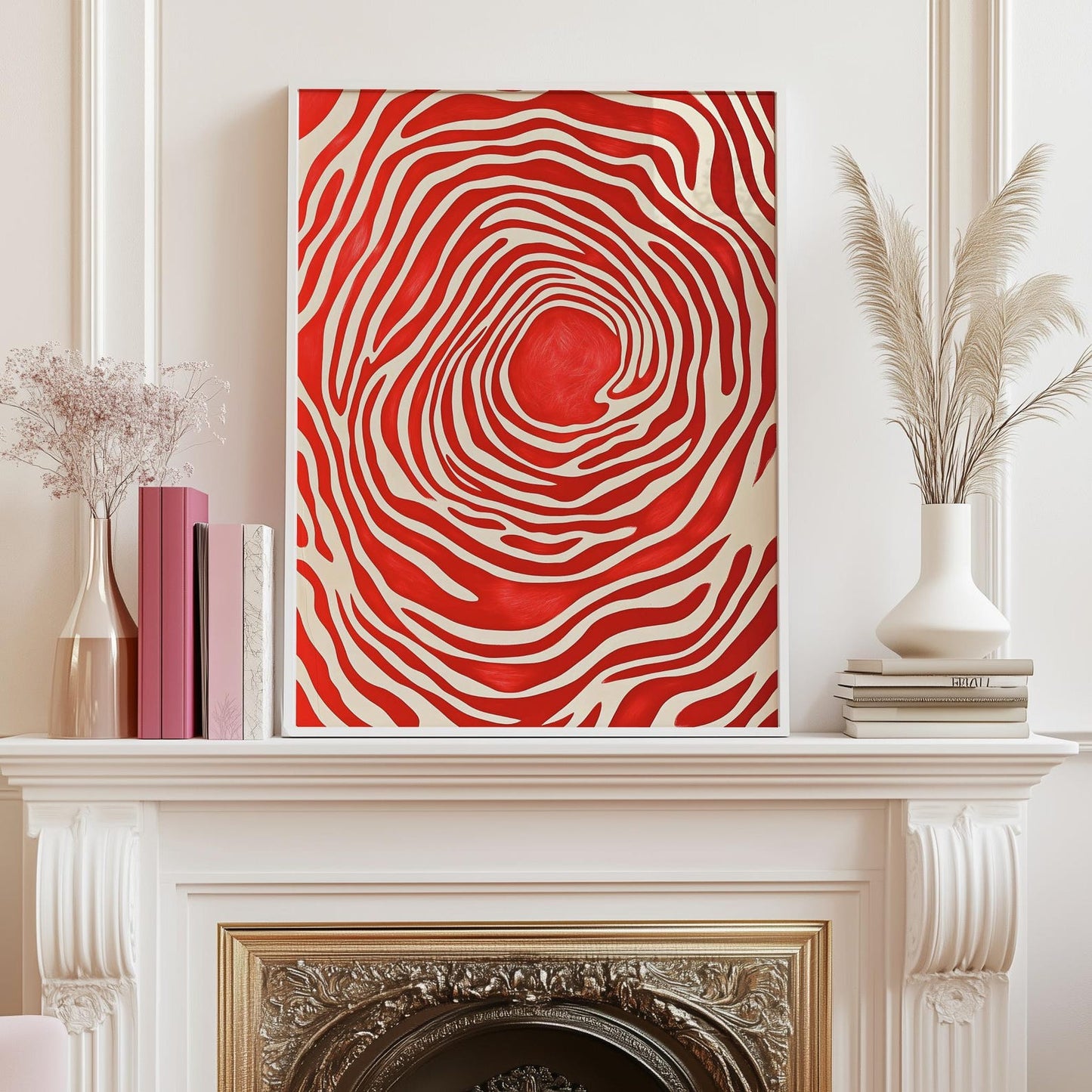 Bold Mid-Century Red Abstract Wall Art Canvas