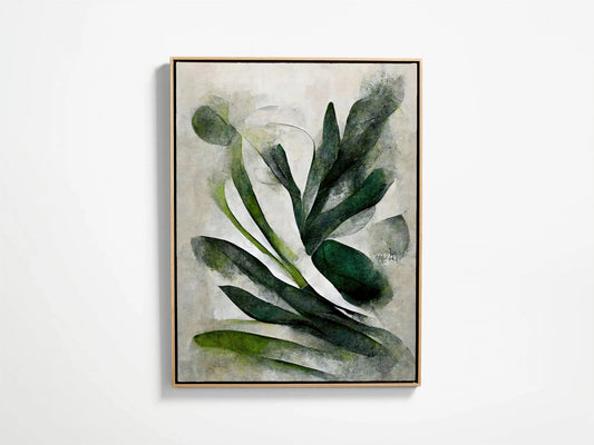Botanical Eclectic Green Leaves Oil Paint Style Wall Art Canvas