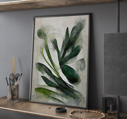 Botanical Eclectic Green Leaves Oil Paint Style Wall Art Canvas