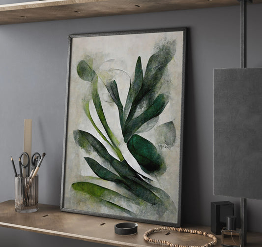 Botanical Eclectic Green Leaves Oil Paint Style Wall Art Canvas