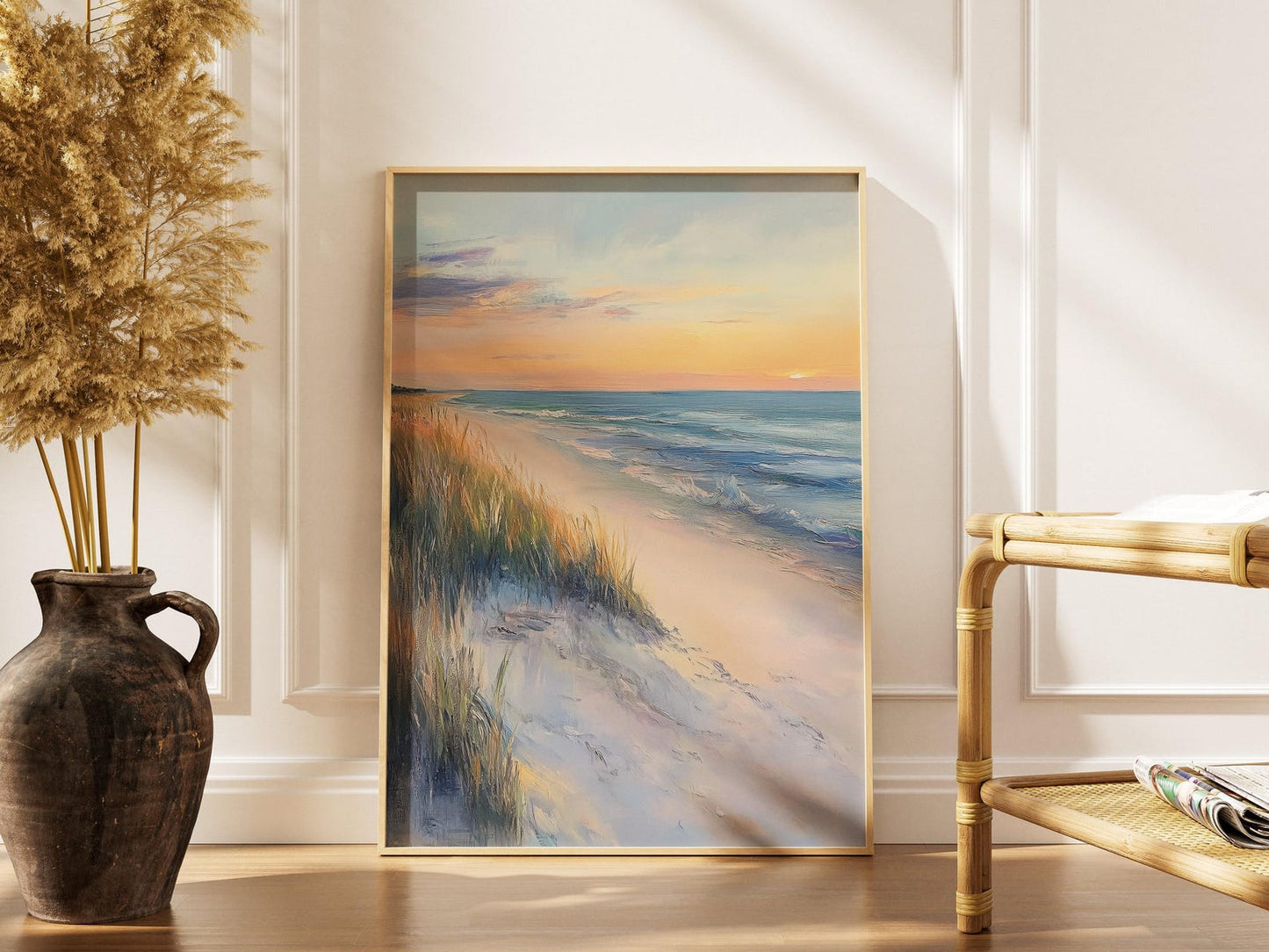 Calming Pink Sky Beach Sunset Wall Art Canvas
