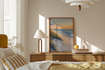 Calming Pink Sky Beach Sunset Wall Art Canvas