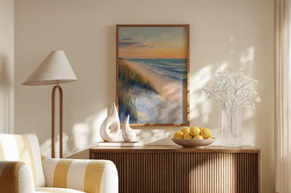 Calming Pink Sky Beach Sunset Wall Art Canvas