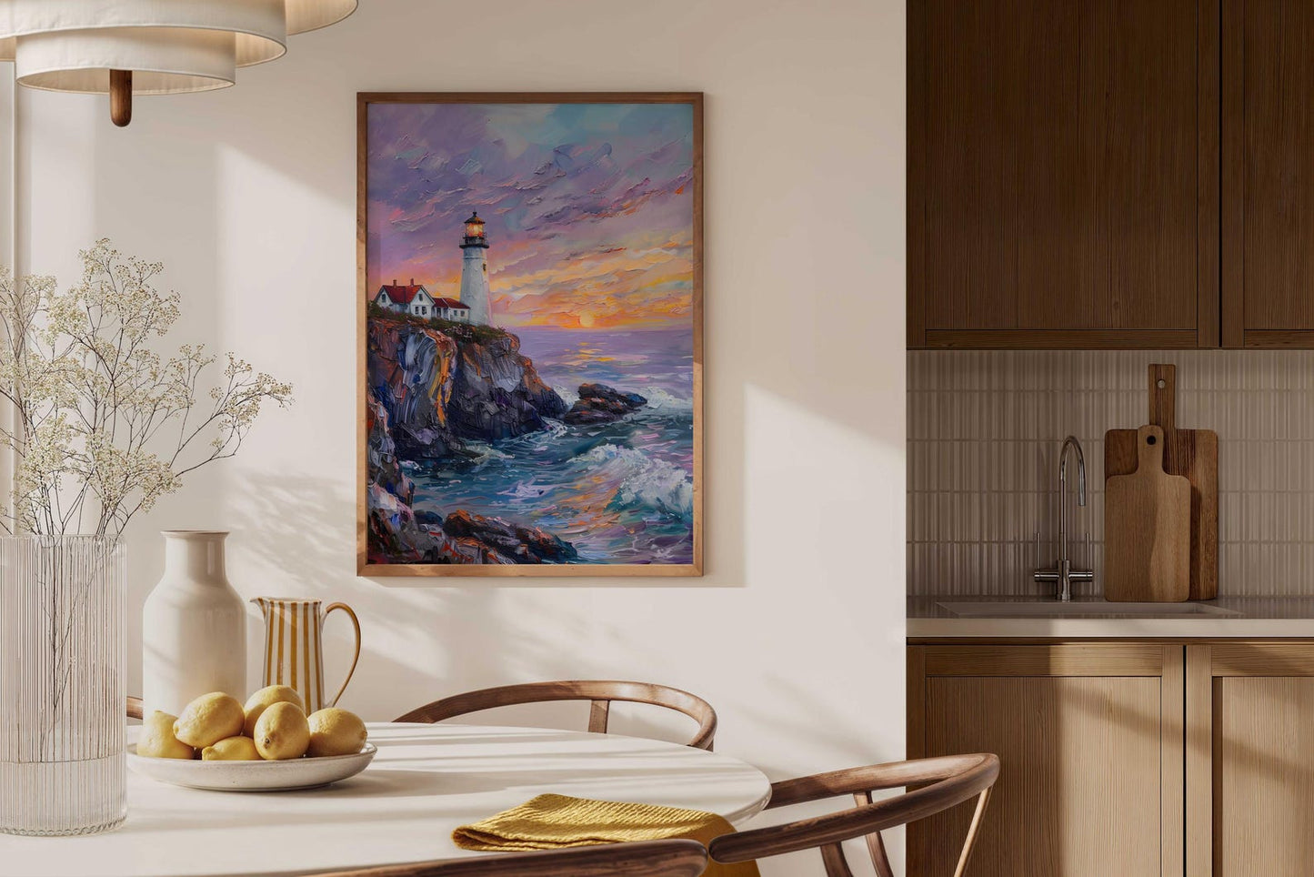 Coastal Sunset Lighthouse Ocean Wall Art Canvas