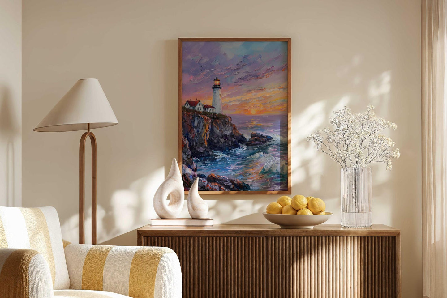 Coastal Sunset Lighthouse Ocean Wall Art Canvas