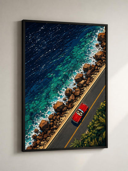 Comic Style Beach Retro Road Trip Wall Art Canvas