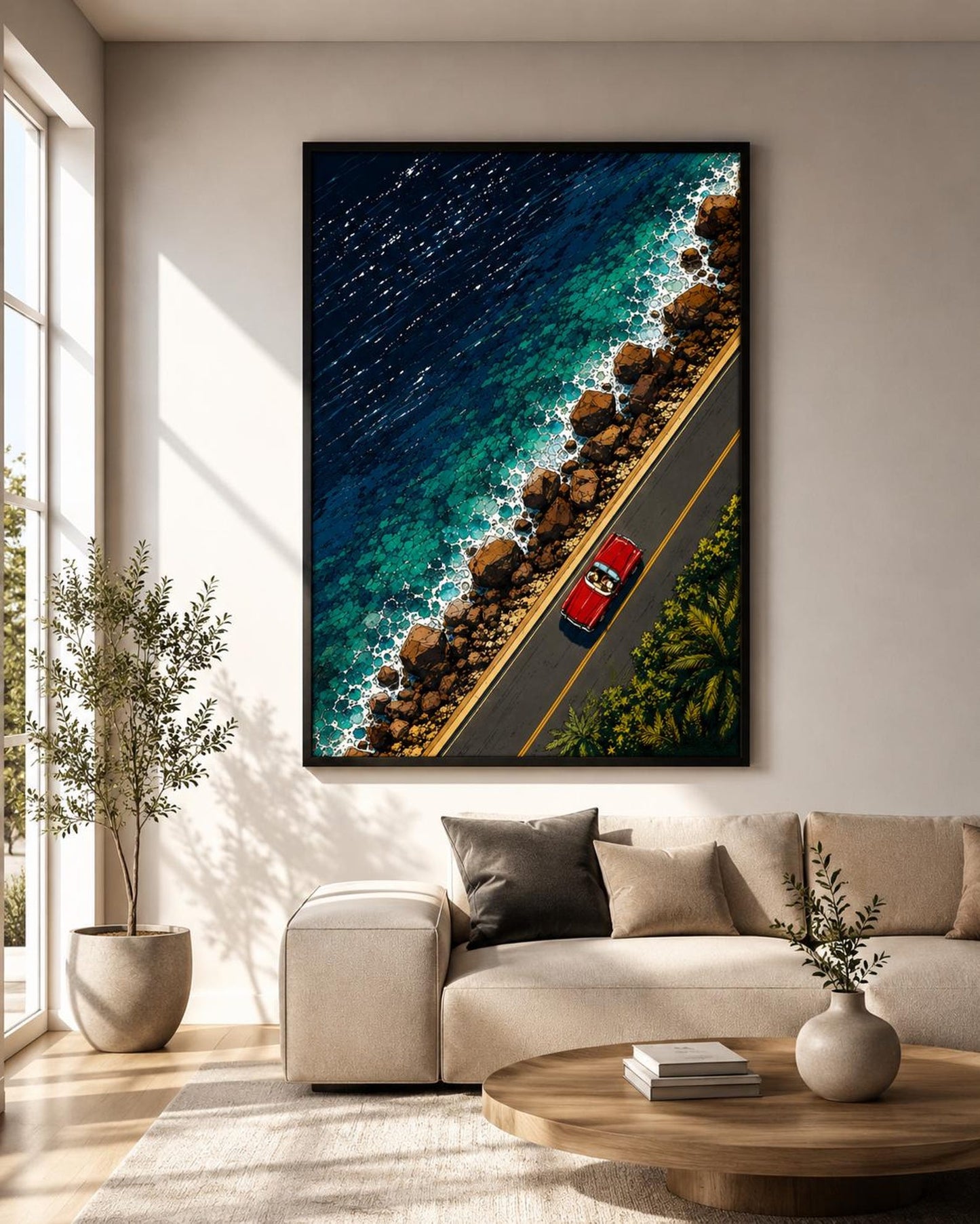 Comic Style Beach Retro Road Trip Wall Art Canvas