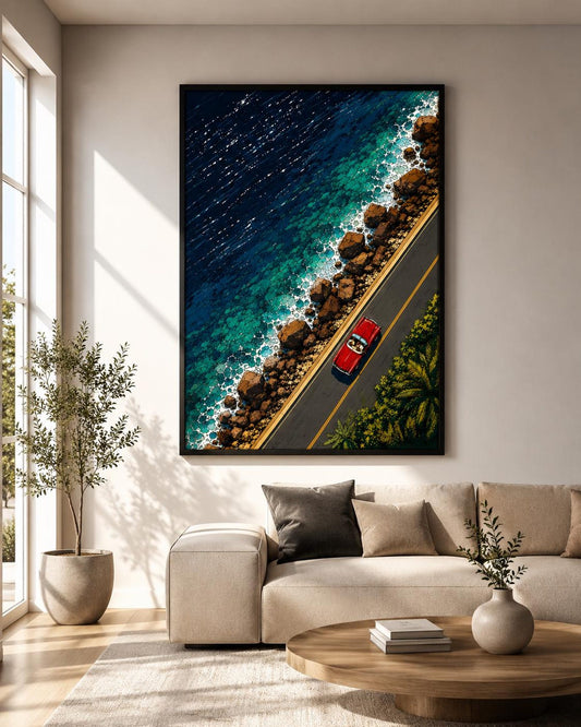Comic Style Beach Retro Road Trip Wall Art Canvas