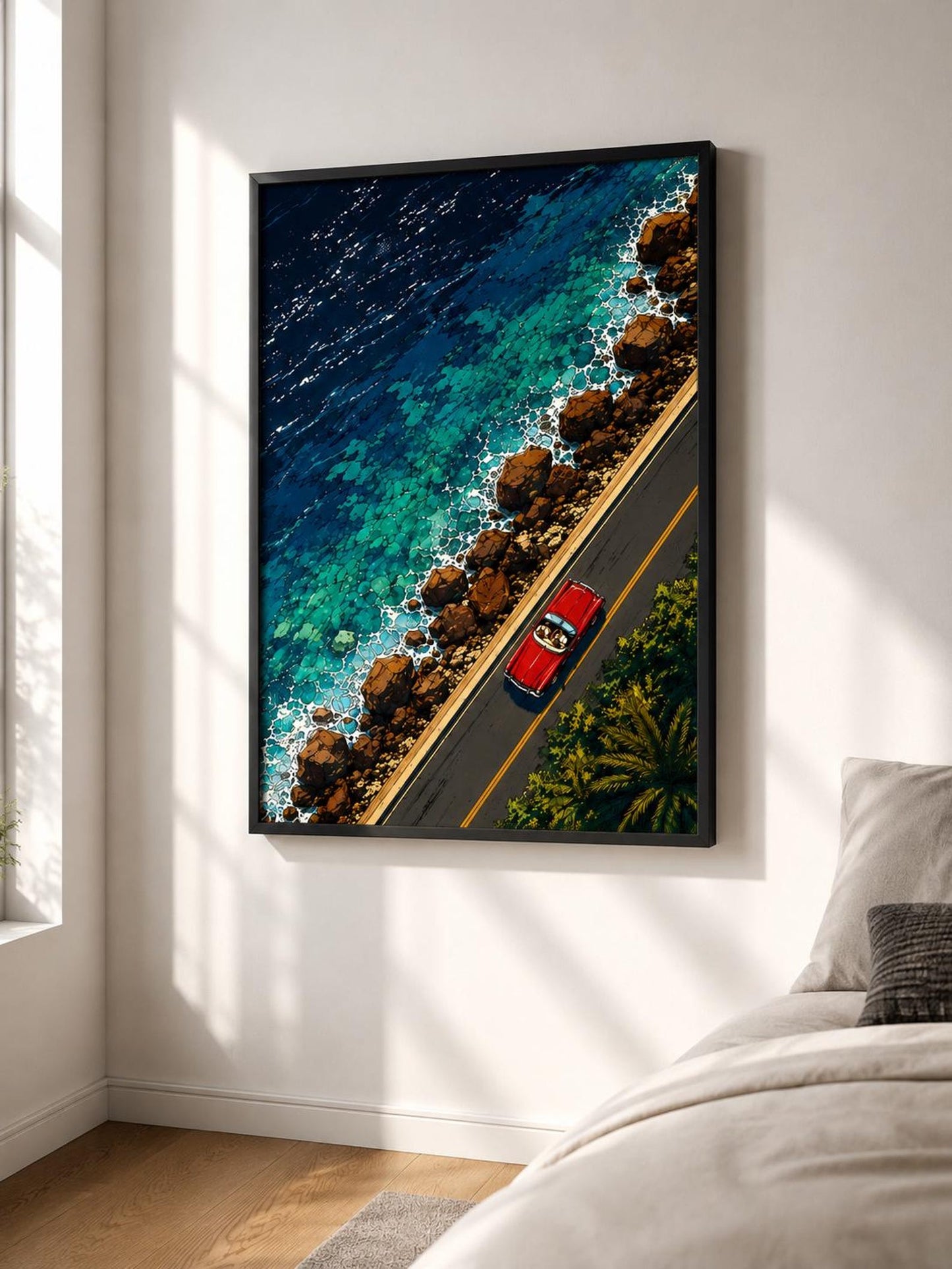 Comic Style Beach Retro Road Trip Wall Art Canvas