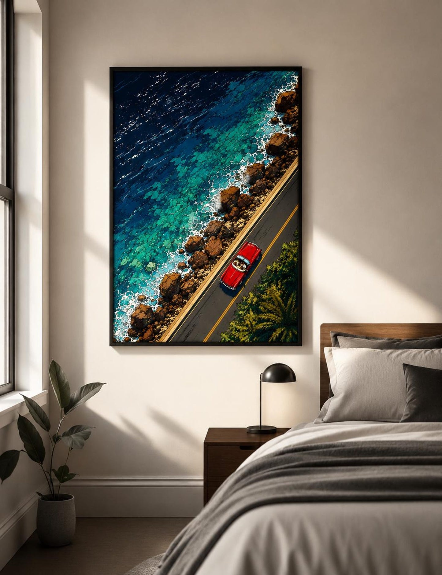 Comic Style Beach Retro Road Trip Wall Art Canvas