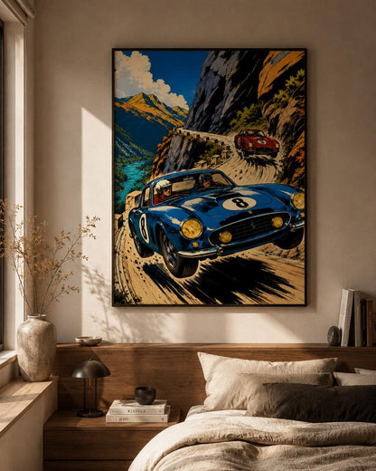 Comic Style Vintage Racing Classic Sports Car Wall Art Canvas