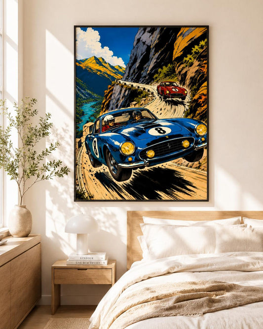 Comic Style Vintage Racing Classic Sports Car Wall Art Canvas