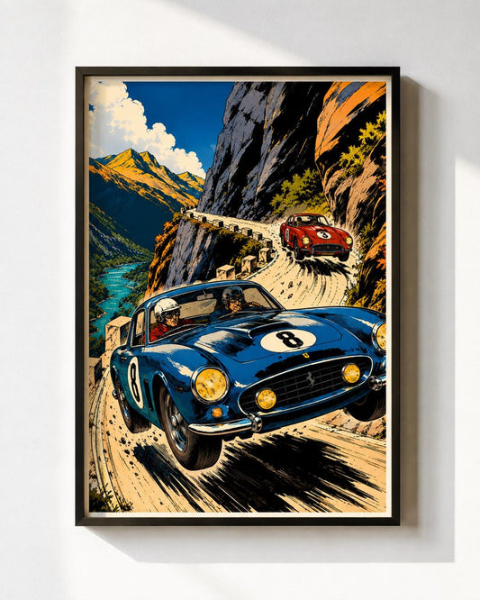 Comic Style Vintage Racing Classic Sports Car Wall Art Canvas