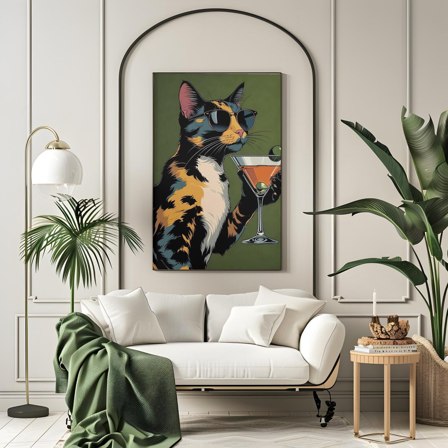 Cool Cat with Sunglasses Cocktail Martini Wall Art Canvas
