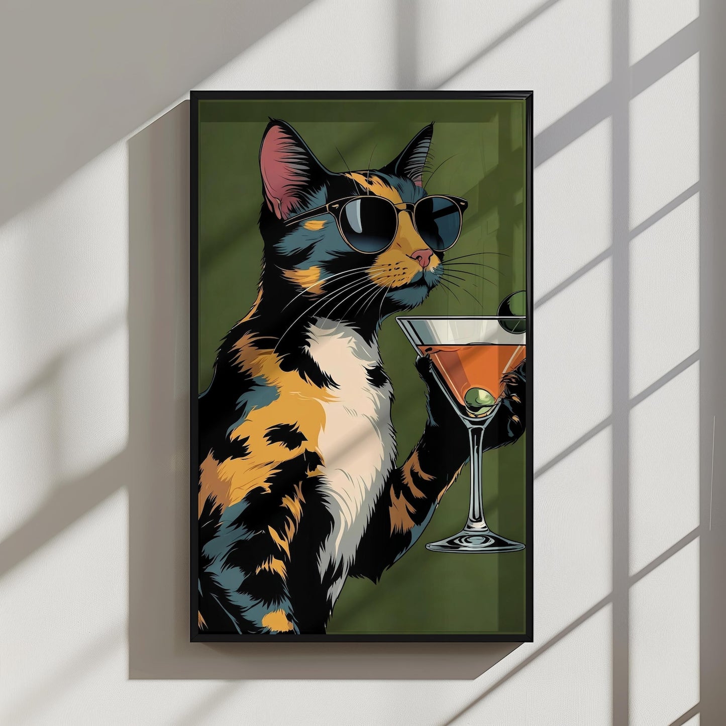 Cool Cat with Sunglasses Cocktail Martini Wall Art Canvas