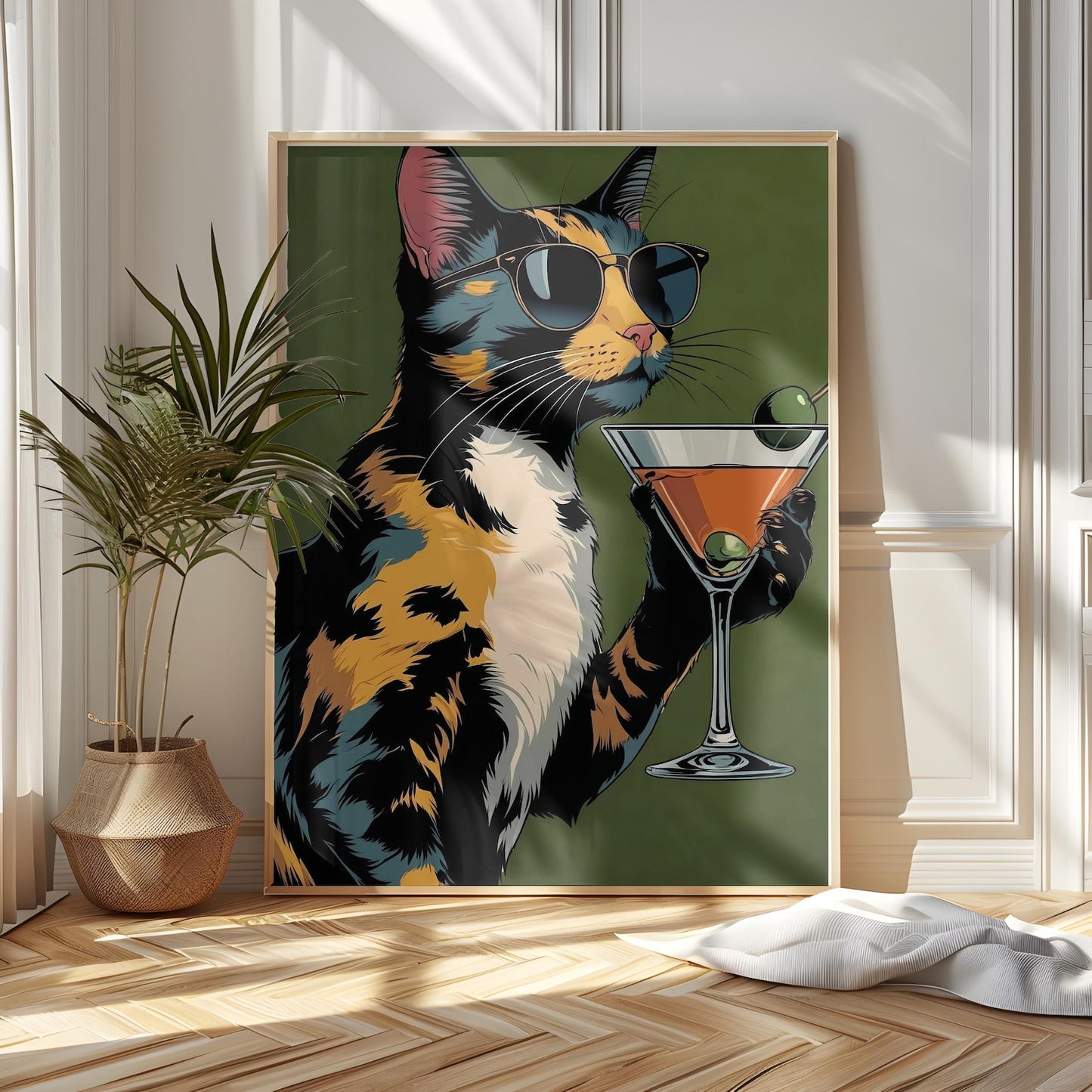 Cool Cat with Sunglasses Cocktail Martini Wall Art Canvas
