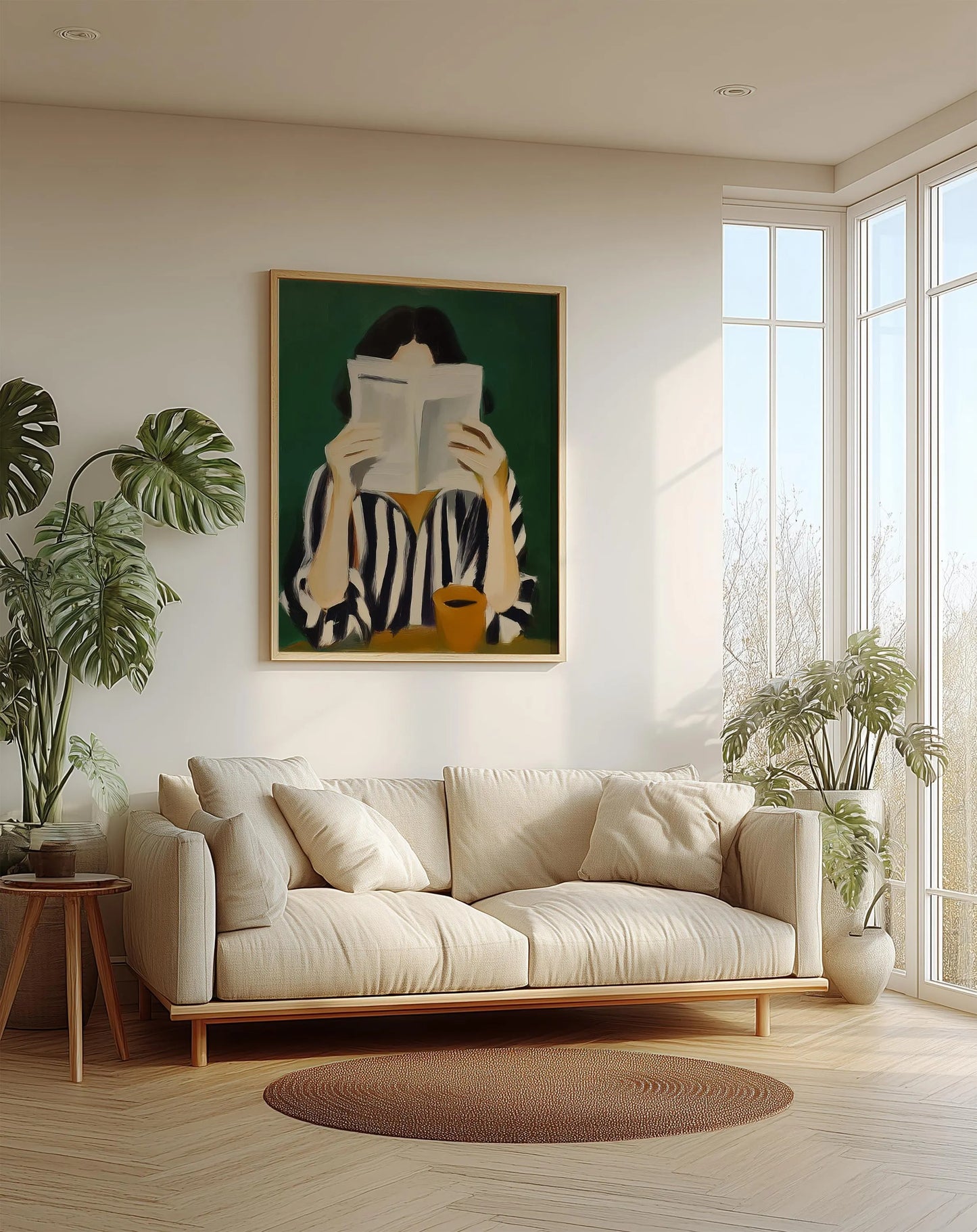 Cozy Abstract Reader Stripe Shirt and Coffee Mug Wall Art Canvas
