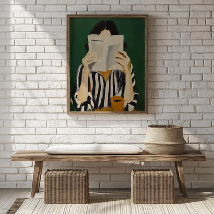 Cozy Abstract Reader Stripe Shirt and Coffee Mug Wall Art Canvas