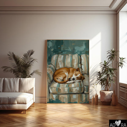 Cute Sleeping Dog Wall Art Canvas