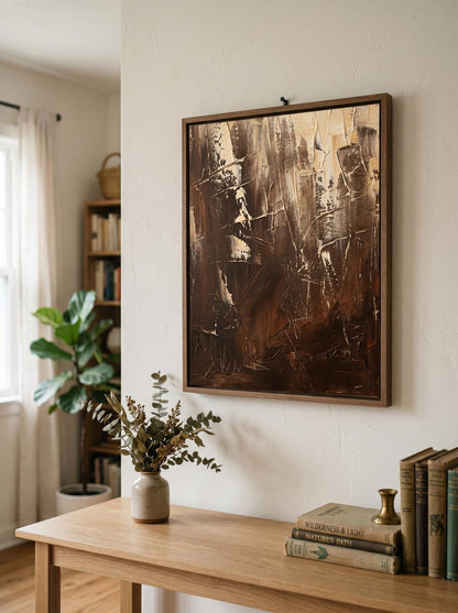 Dark Brown Impasto Oil Paint Style Wall Art Canvas