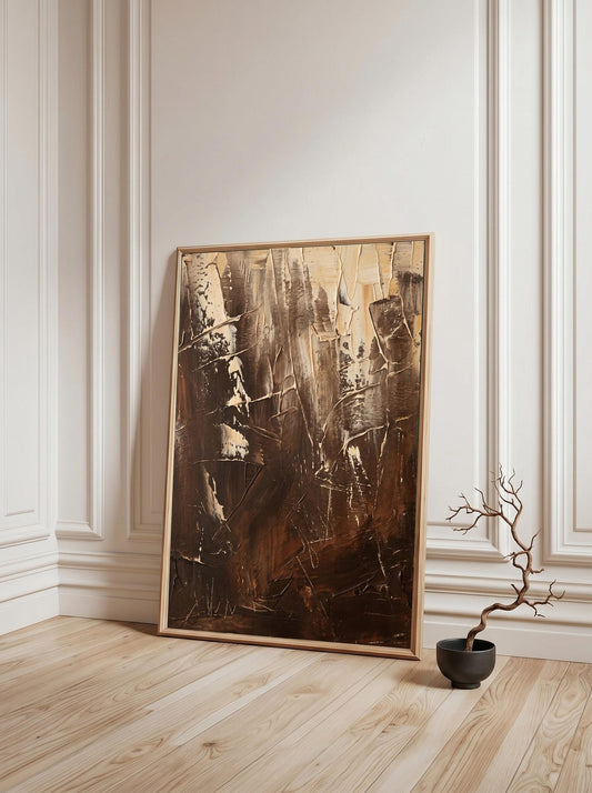 Dark Brown Impasto Oil Paint Style Wall Art Canvas