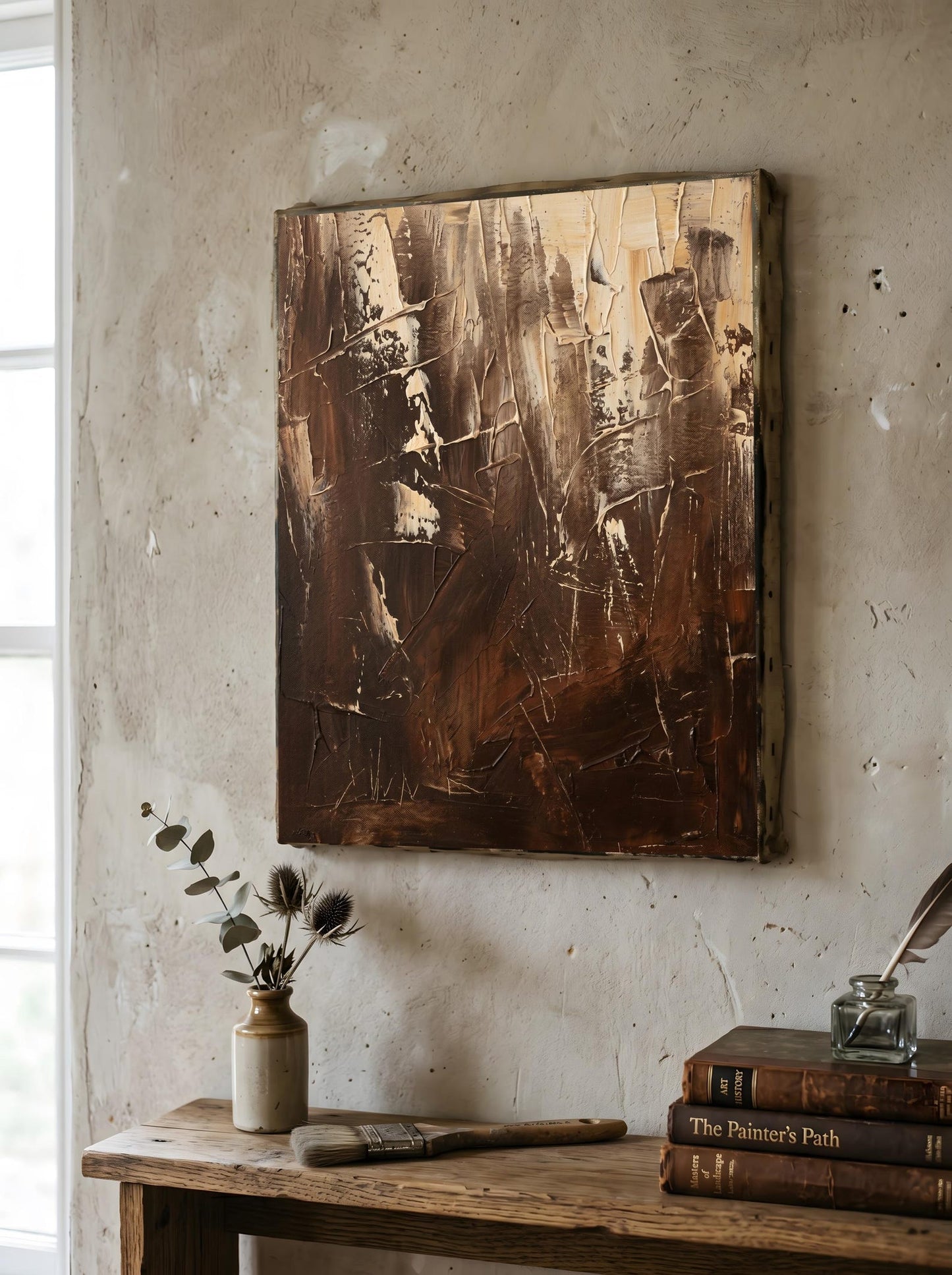 Dark Brown Impasto Oil Paint Style Wall Art Canvas