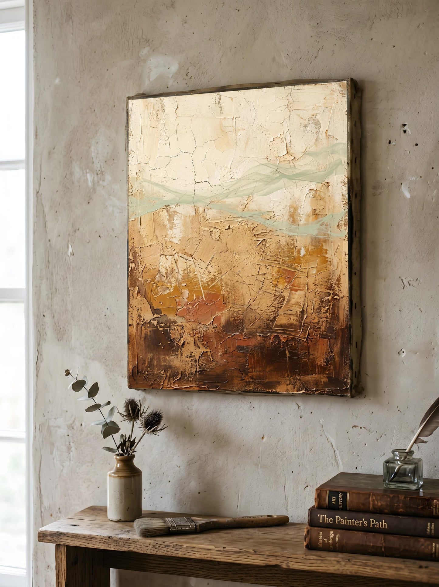 Earth Tone Cracked Textured Abstract Wall Art Canvas