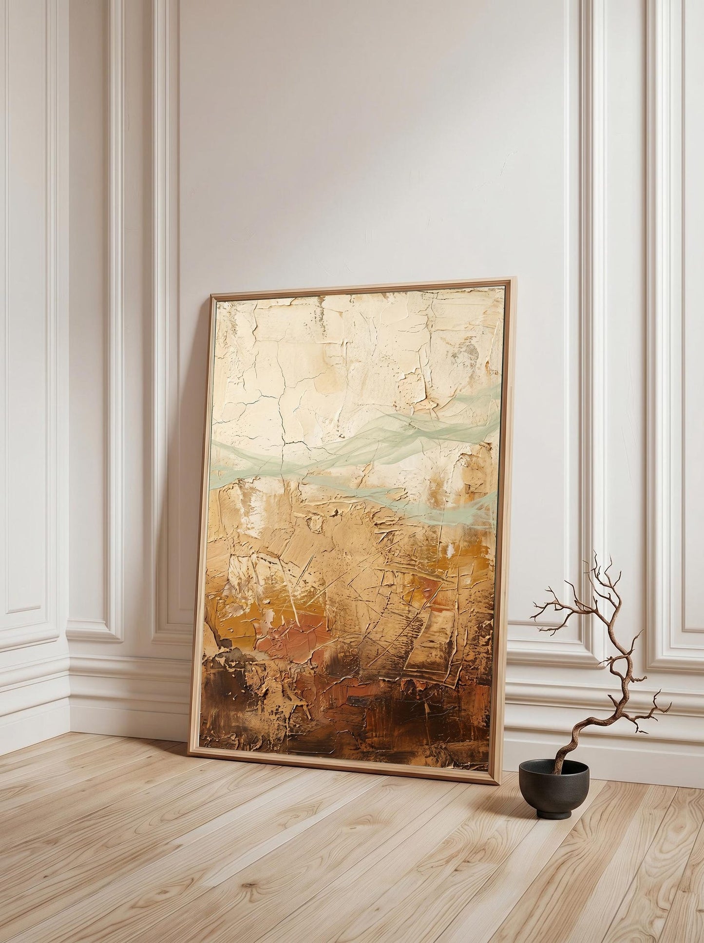 Earth Tone Cracked Textured Abstract Wall Art Canvas