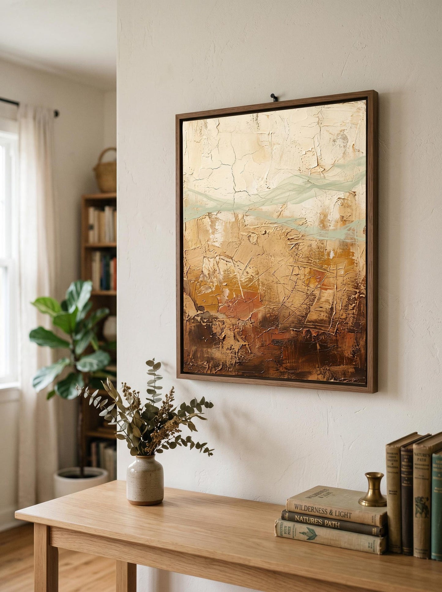 Earth Tone Cracked Textured Abstract Wall Art Canvas