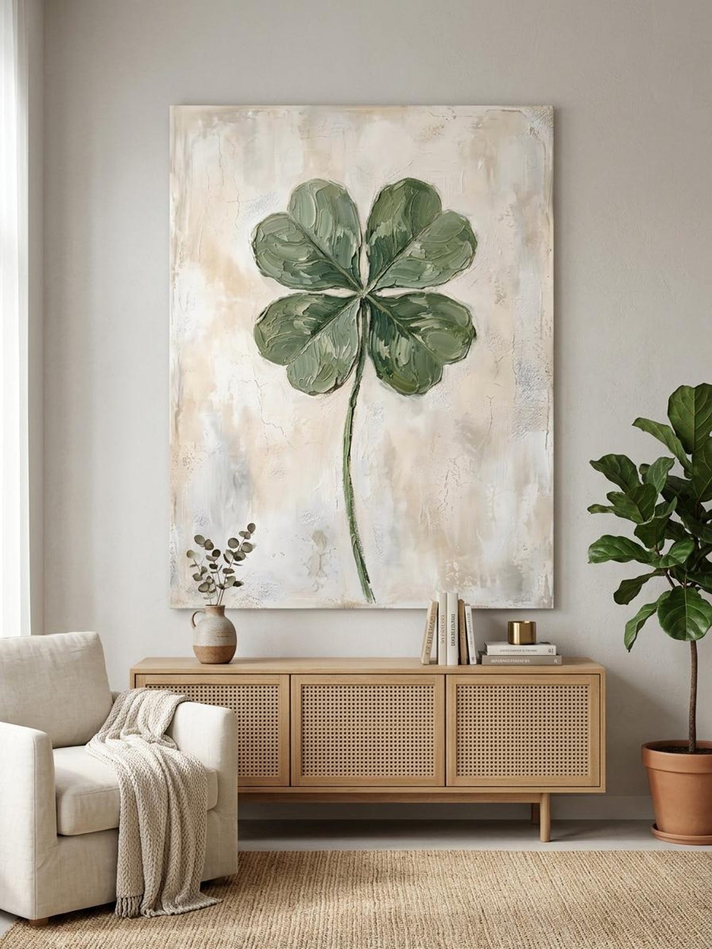 Four Leaf Clover Botanical Wall Art Canvas