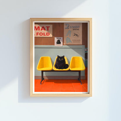 Funny Black Cat Laundry Room Wall Art Canvas