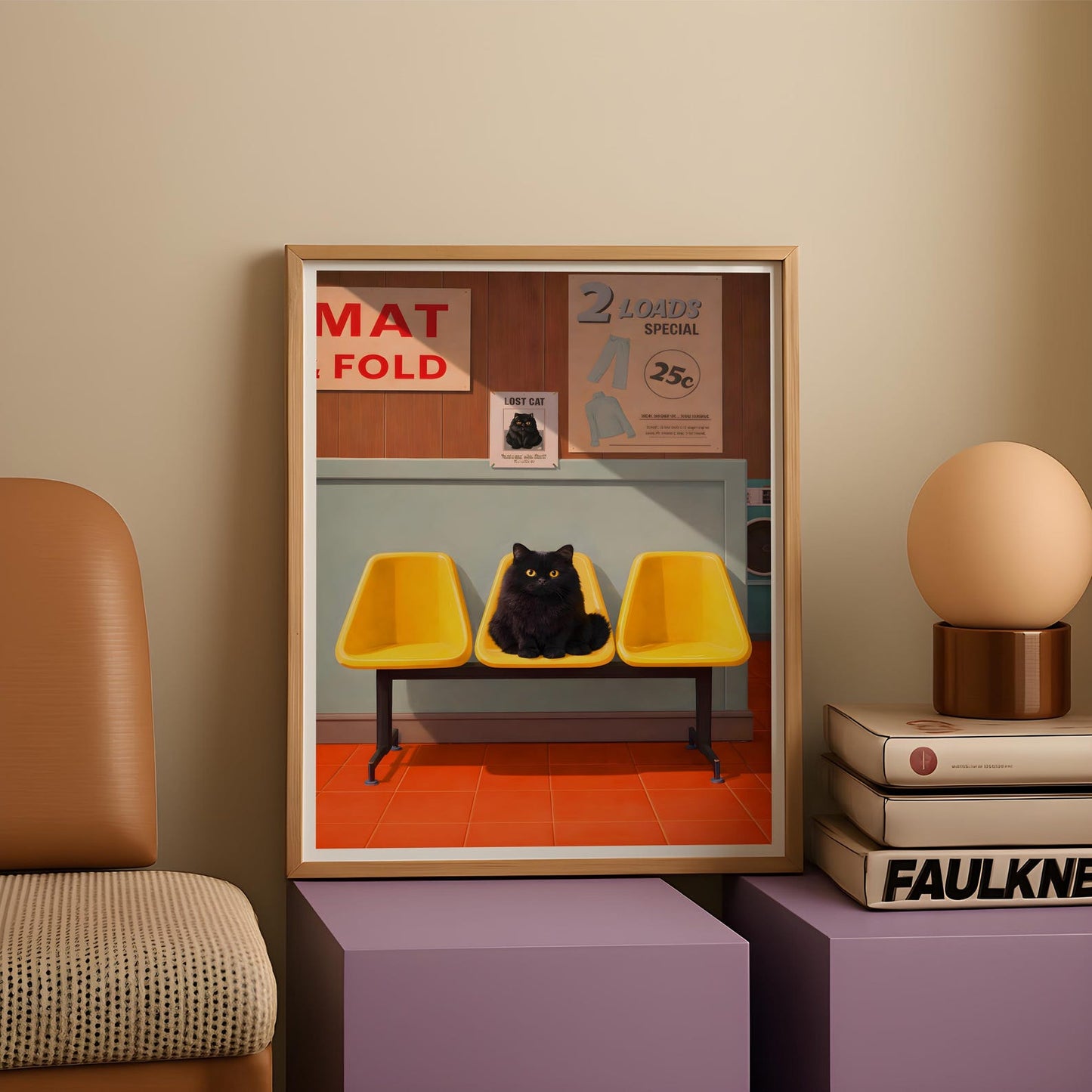 Funny Black Cat Laundry Room Wall Art Canvas