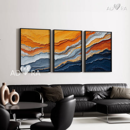 Geological Art Earthy Ochre and Deep Blue Canvas