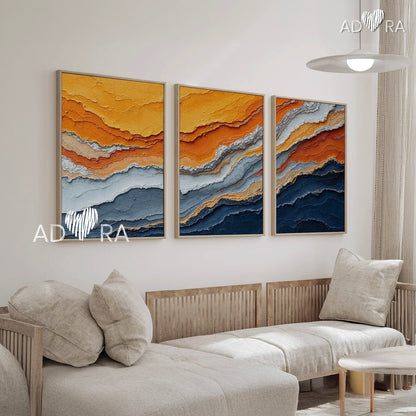 Geological Art Earthy Ochre and Deep Blue Canvas