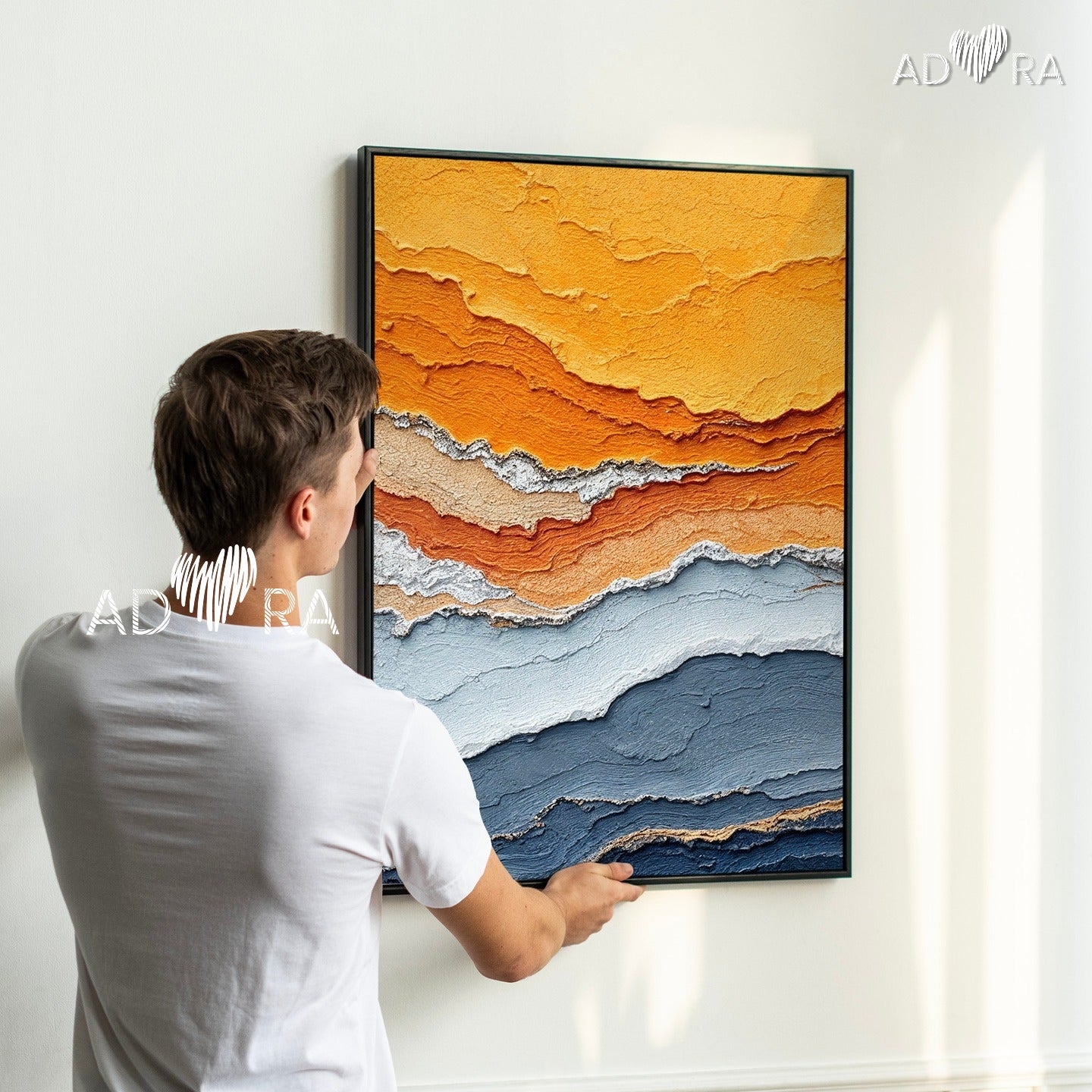 Geological Art Earthy Ochre and Deep Blue Canvas