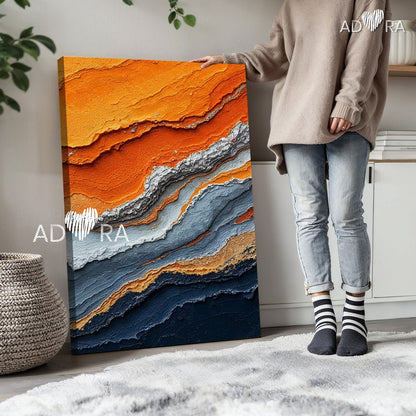 Geological Art Earthy Ochre and Deep Blue Canvas