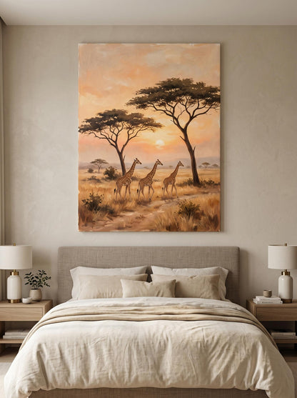 Giraffe African Savanna Golden Sunset Wildlife Wall Art Canvas