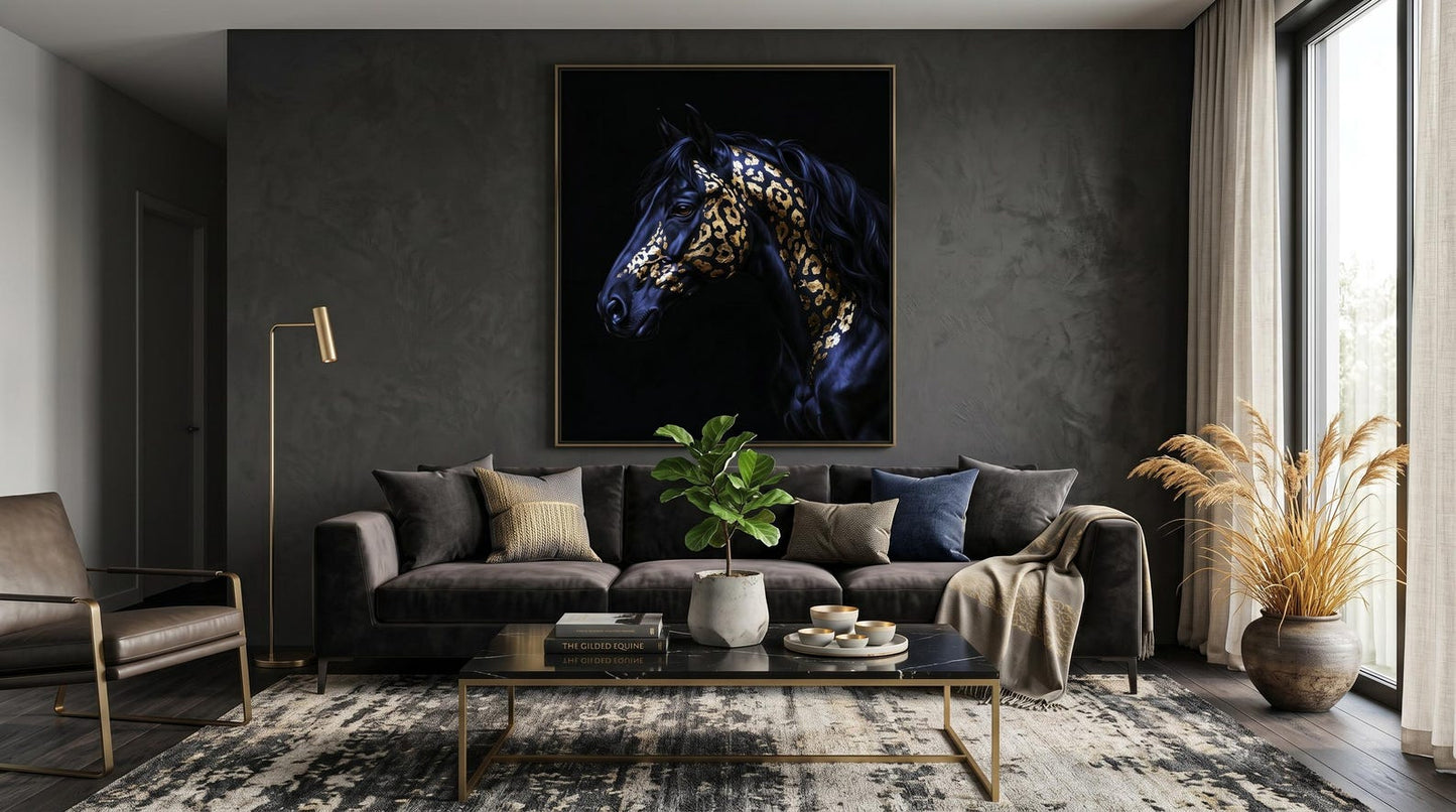 Gold Leaf Black Stallion Horse Wall Art Canvas