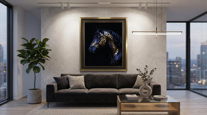 Gold Leaf Black Stallion Horse Wall Art Canvas