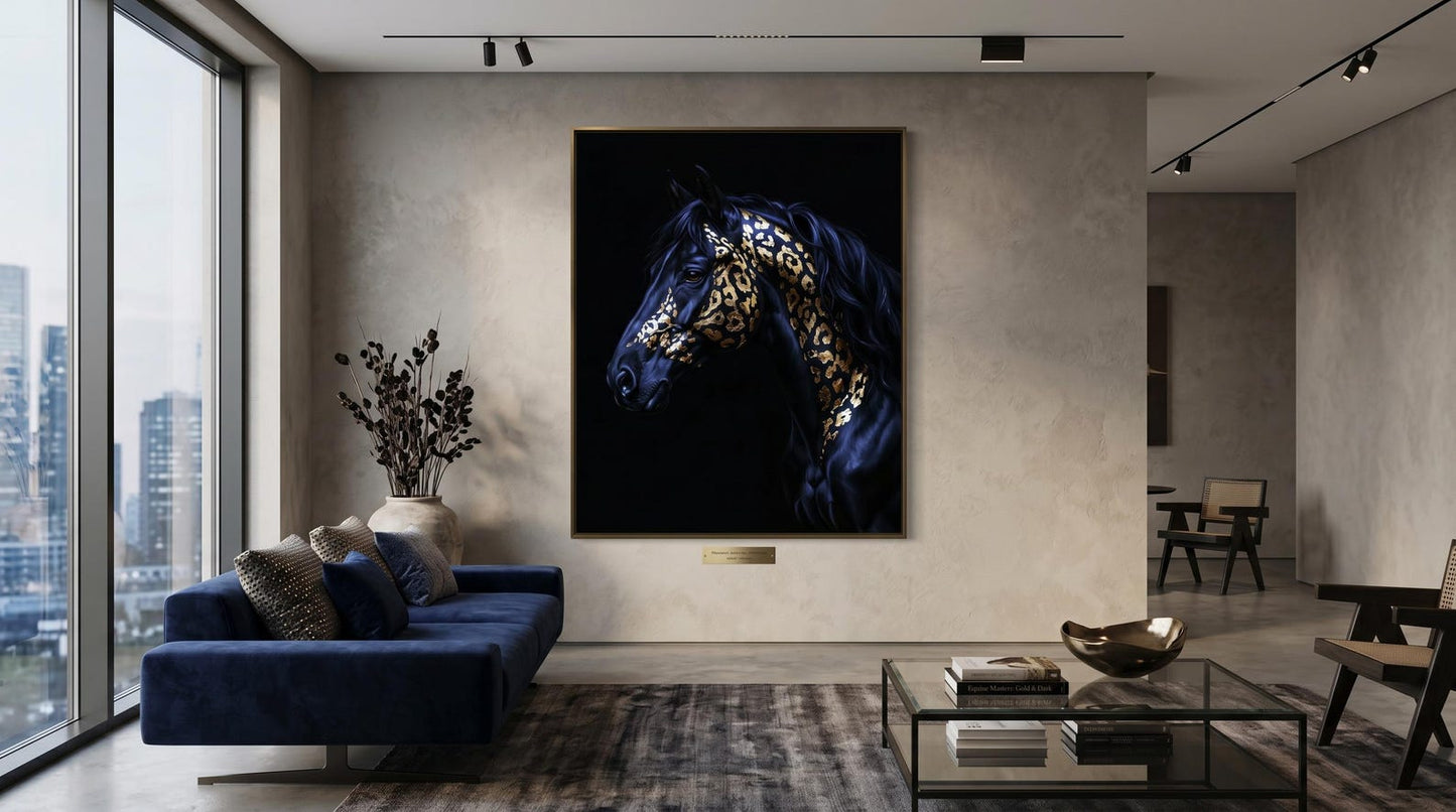 Gold Leaf Black Stallion Horse Wall Art Canvas