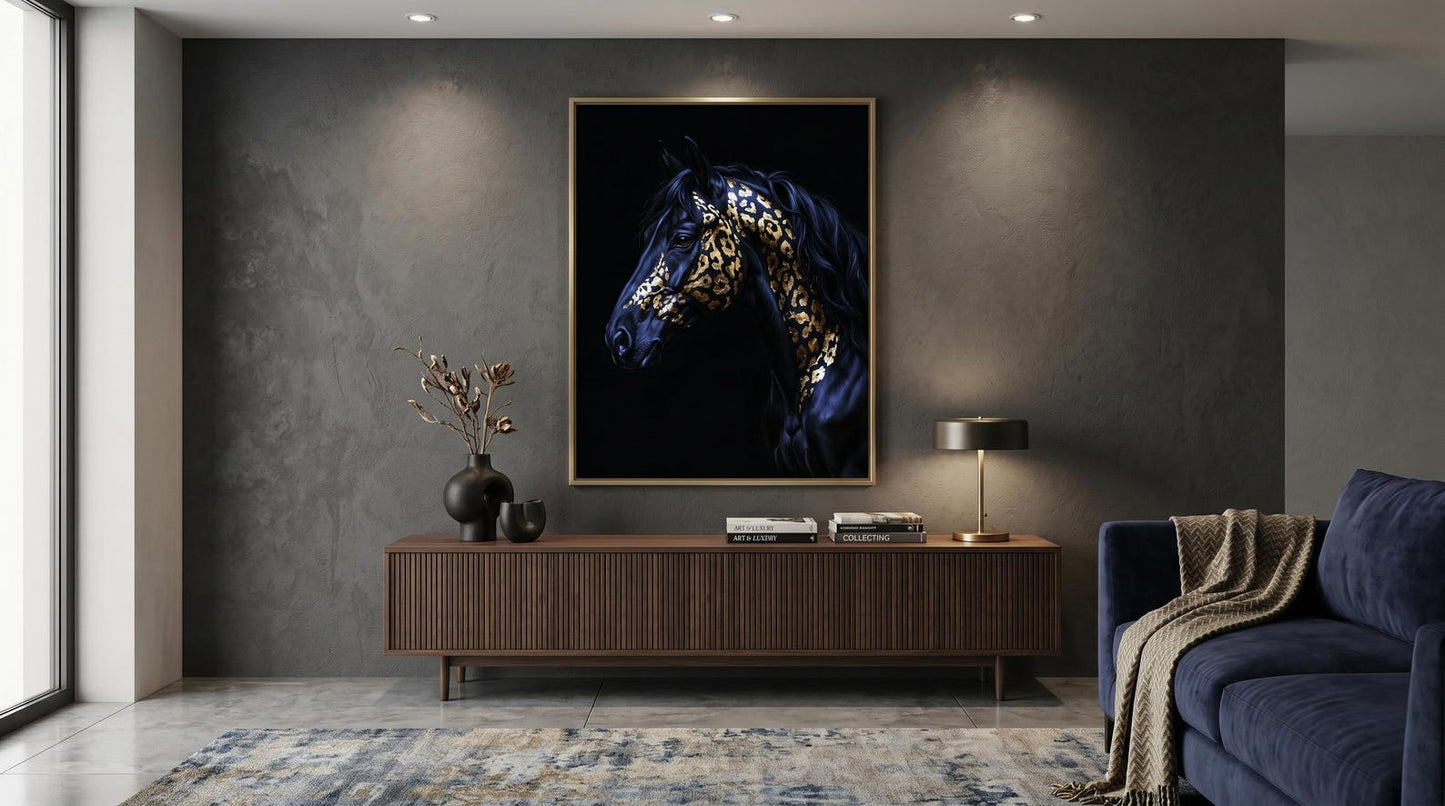 Gold Leaf Black Stallion Horse Wall Art Canvas