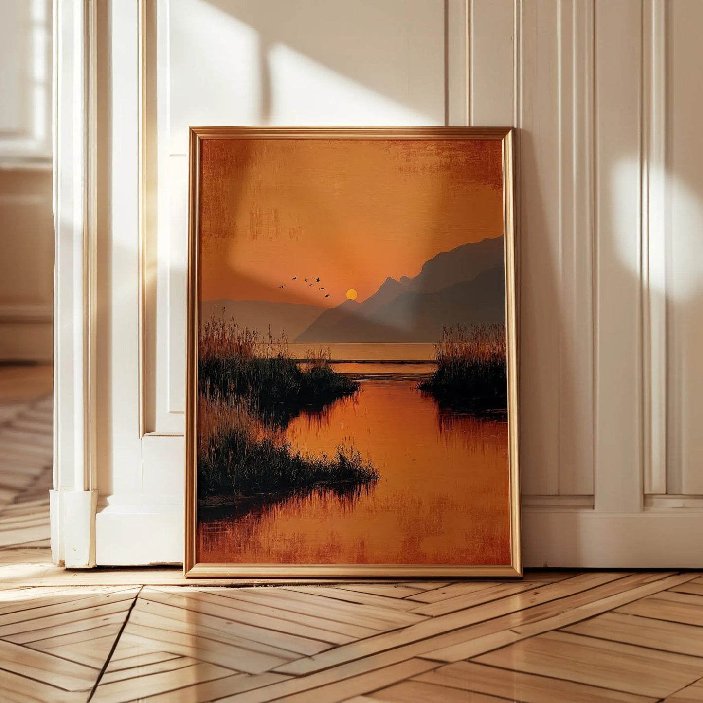 Golden Sunset Marshland Warm Nature Wall Art Canvas