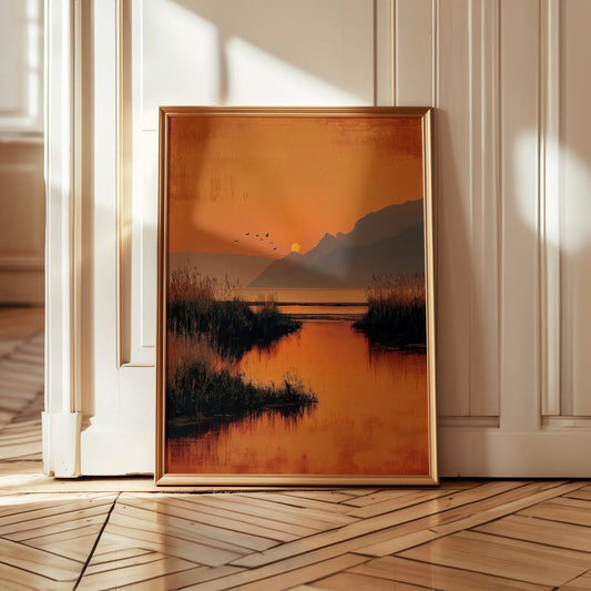 Golden Sunset Marshland Warm Nature Wall Art Canvas